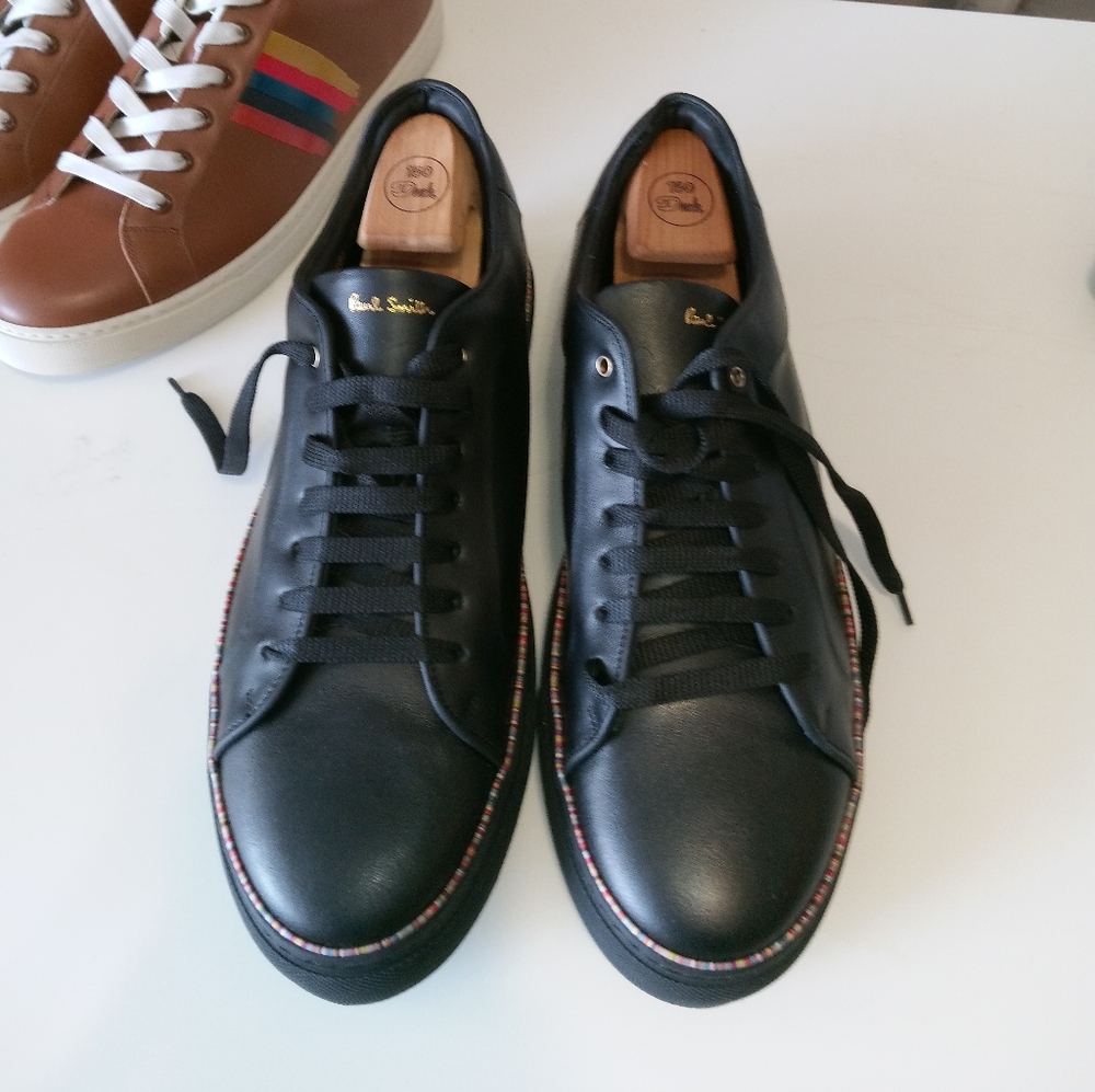 Paul Smith Black Leather Sneakers with Multicolor Trim